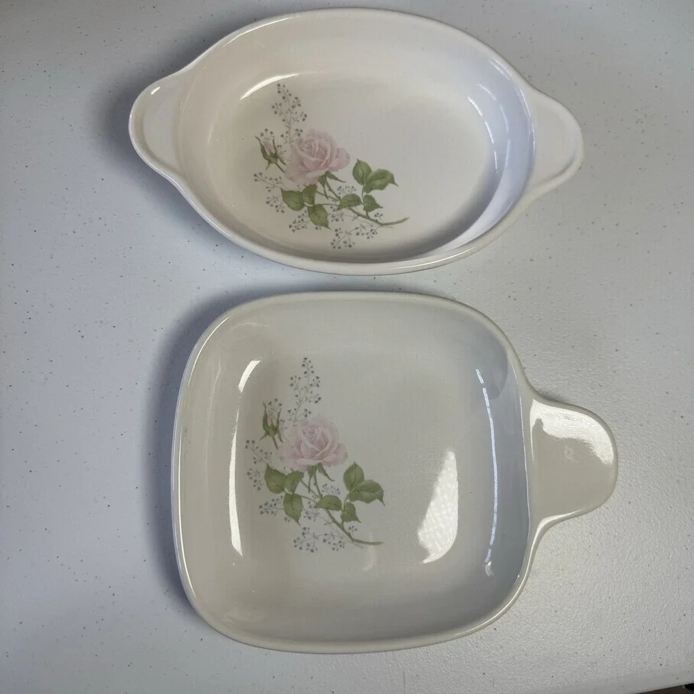 Vintage Japan Floral Ceramic Design Baking Dish Set of 2